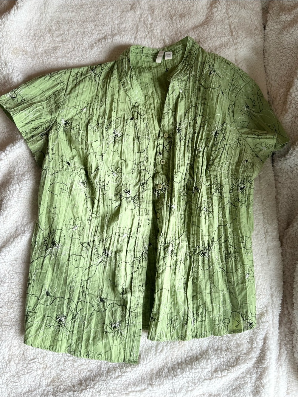 St. John's Bay Light Green Short-Sleeve Floral Button-Front Shirt